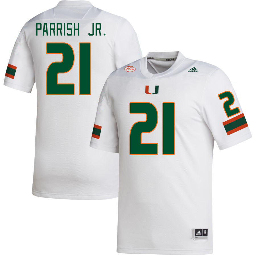Men #21 Henry Parrish Jr. Miami Hurricanes College Football Jerseys Stitched-White - Click Image to Close